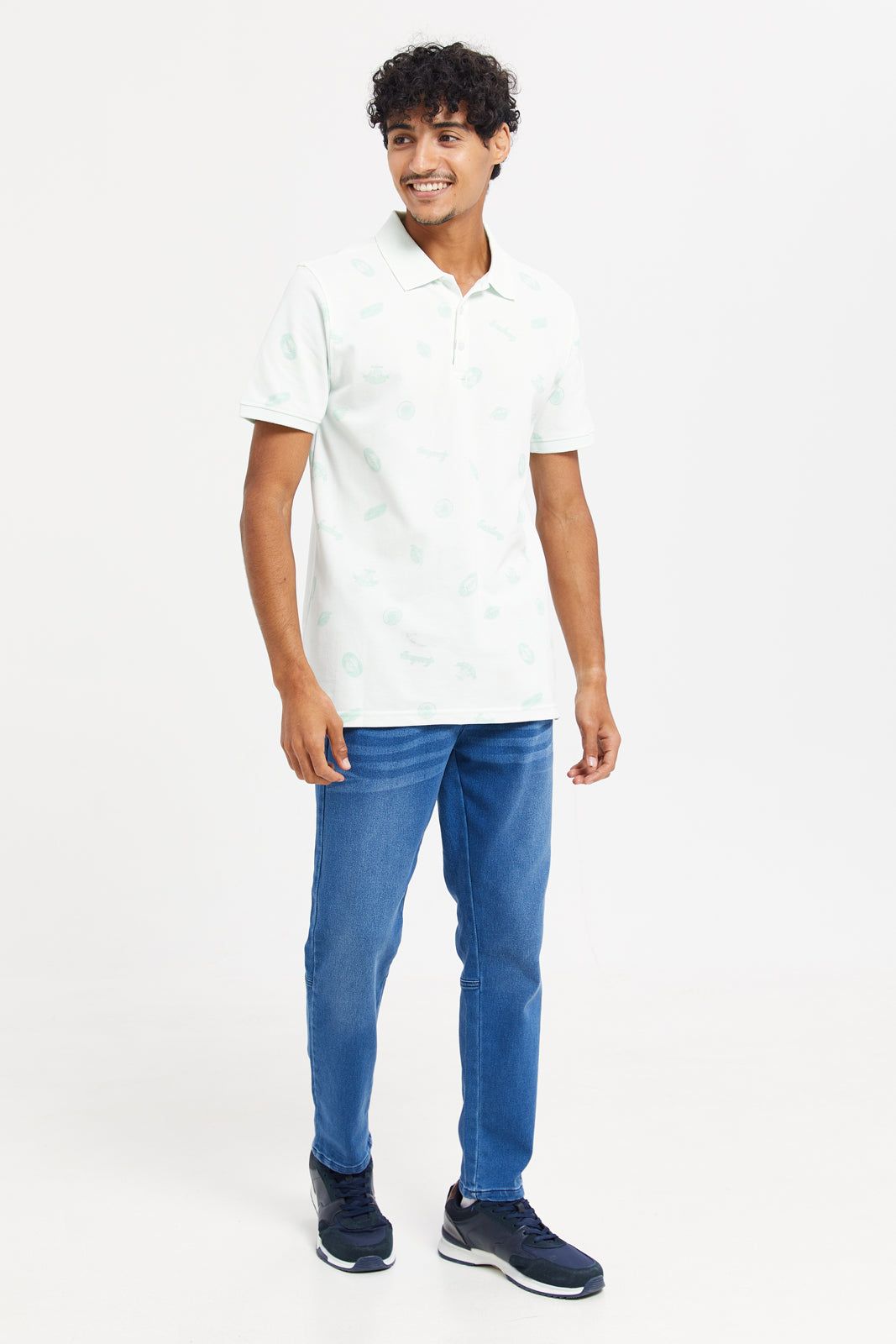 Men Green And White All-Over Polo Shirt sold by Redtag product image thumbnail 2