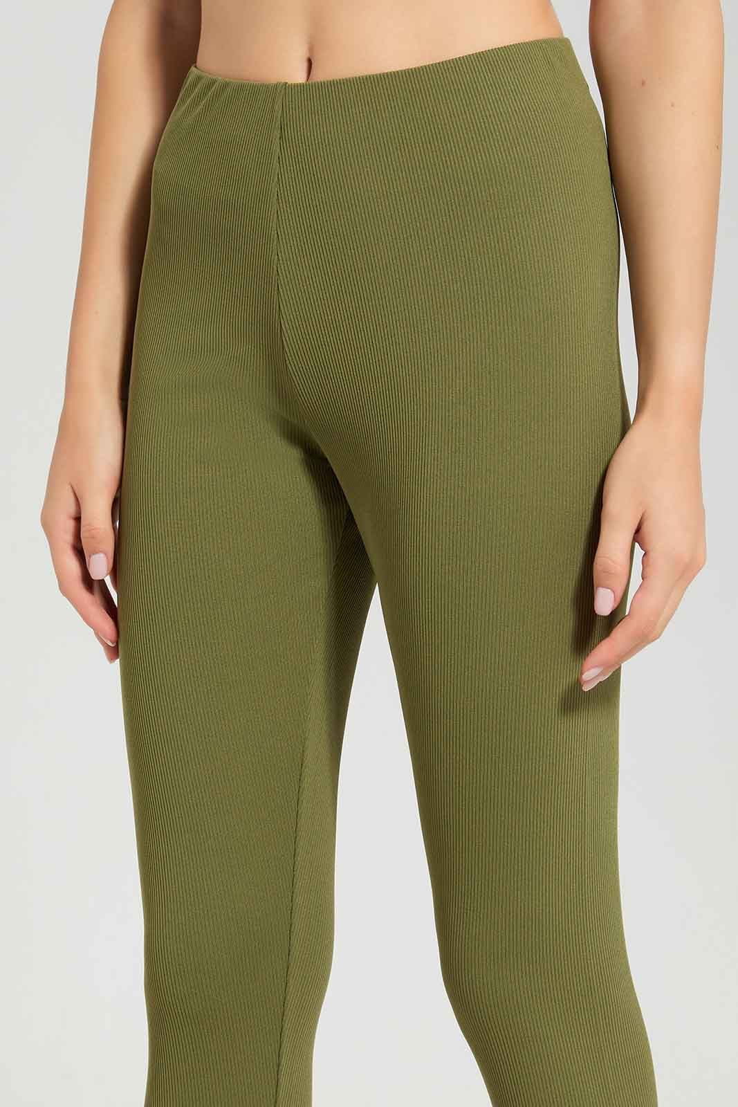 Olive Ribbed Legging For Women sold by Redtag product image thumbnail 3