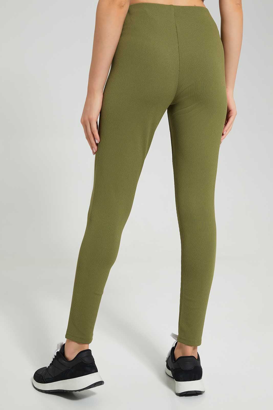 Olive Ribbed Legging For Women sold by Redtag product image thumbnail 4