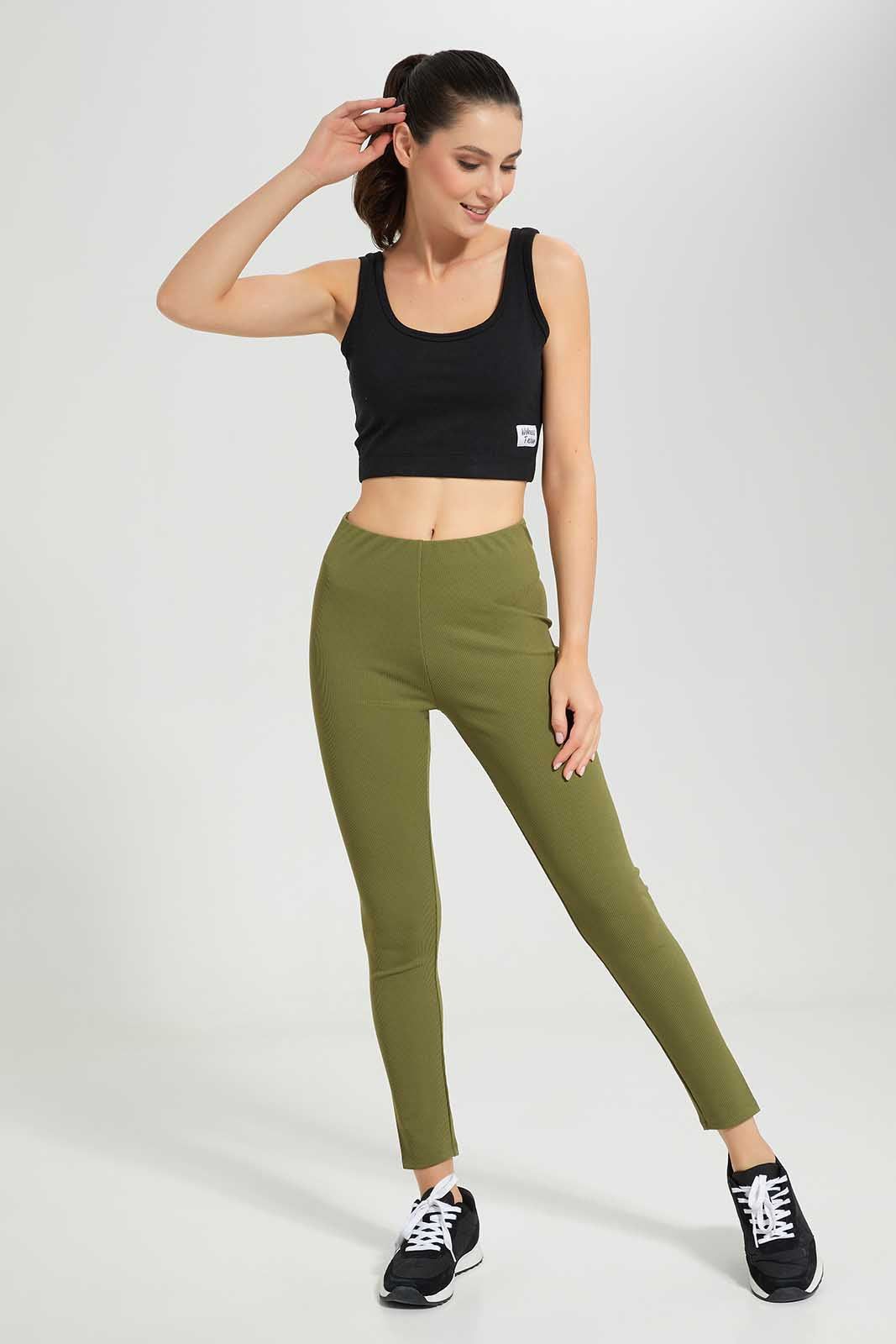 Olive Ribbed Legging For Women sold by Redtag product image thumbnail 2