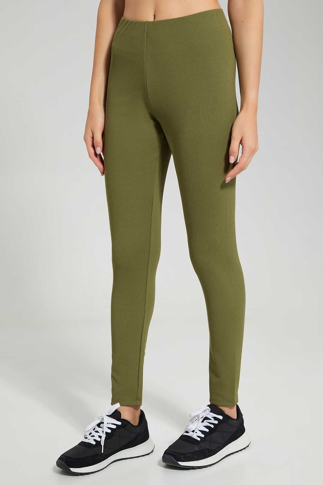 Olive Ribbed Legging For Women sold by Redtag