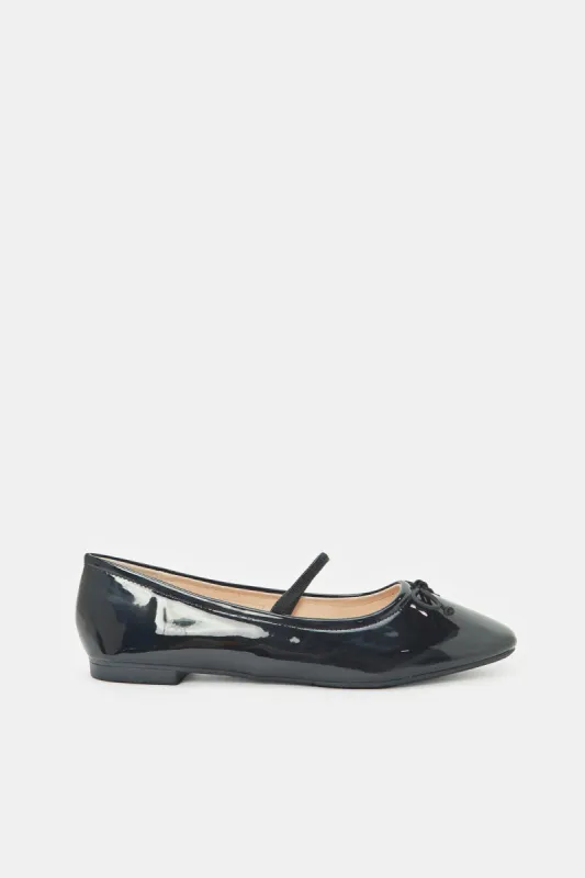 Women Black Plain Patent Ballerina sold by Redtag