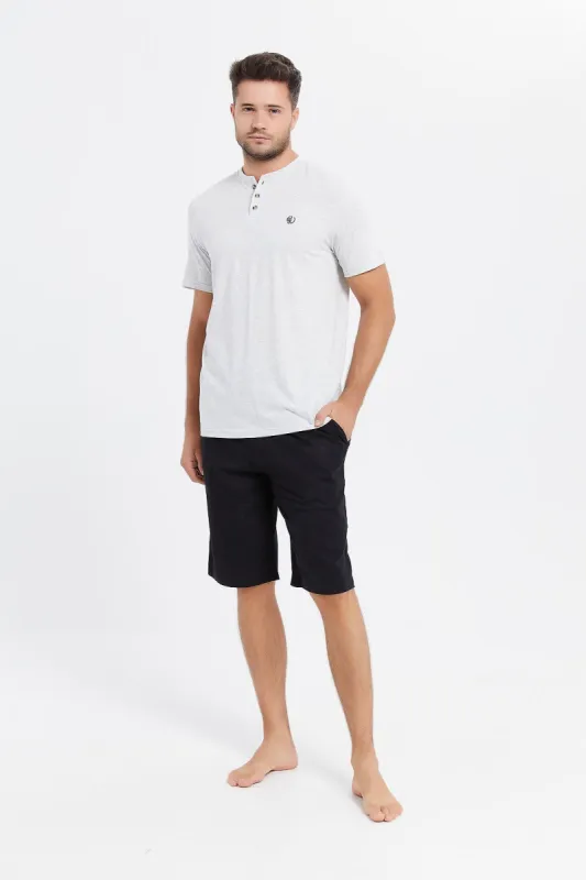 Men Ecru And Black Henley Pyjama Set (2 Piece) sold by Redtag