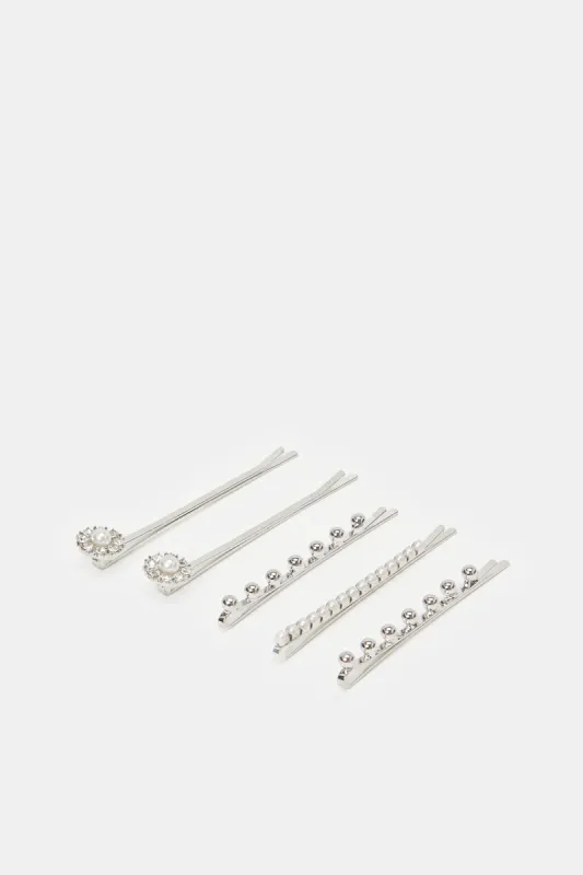 Women Silver Embellished Hair Clip Set (5 Piece) sold by Redtag