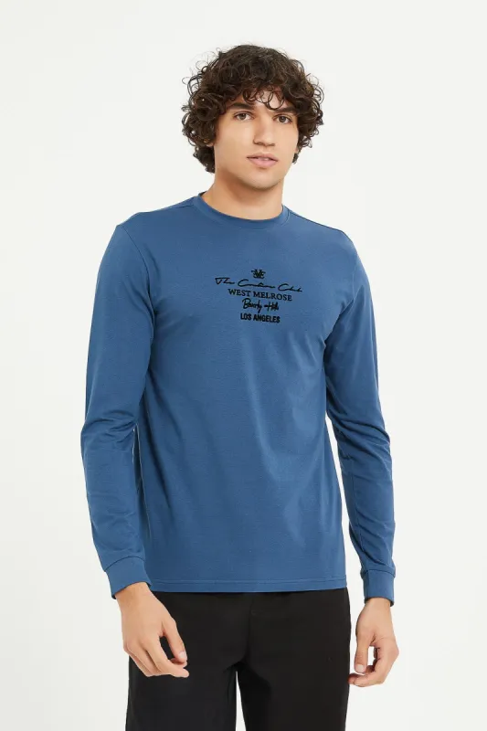 Men Blue Stretch Printed T-Shirt sold by Redtag