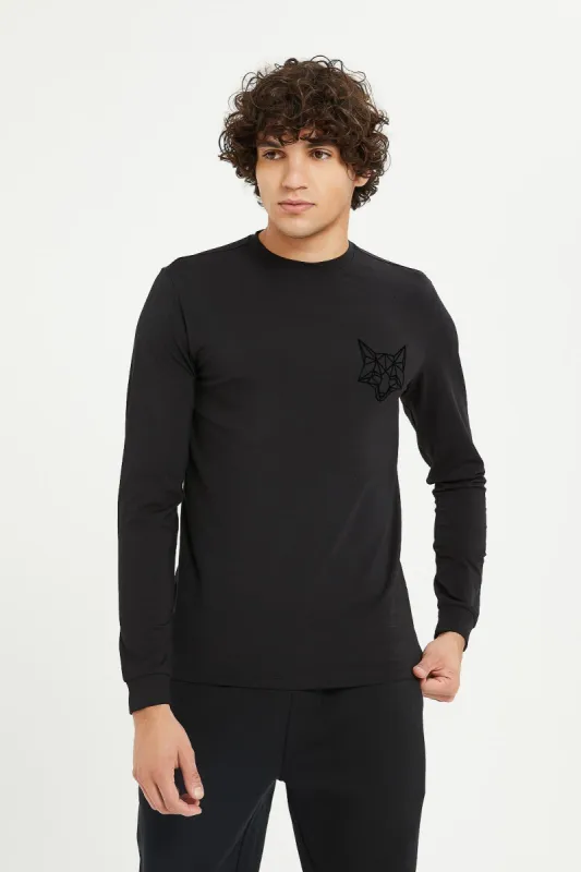 Men Black Stretch Printed T-Shirt sold by Redtag