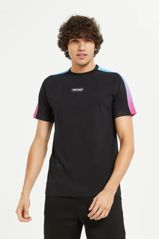 Men Black T-Shirt With Ambre Shoulder Tape sold by Redtag