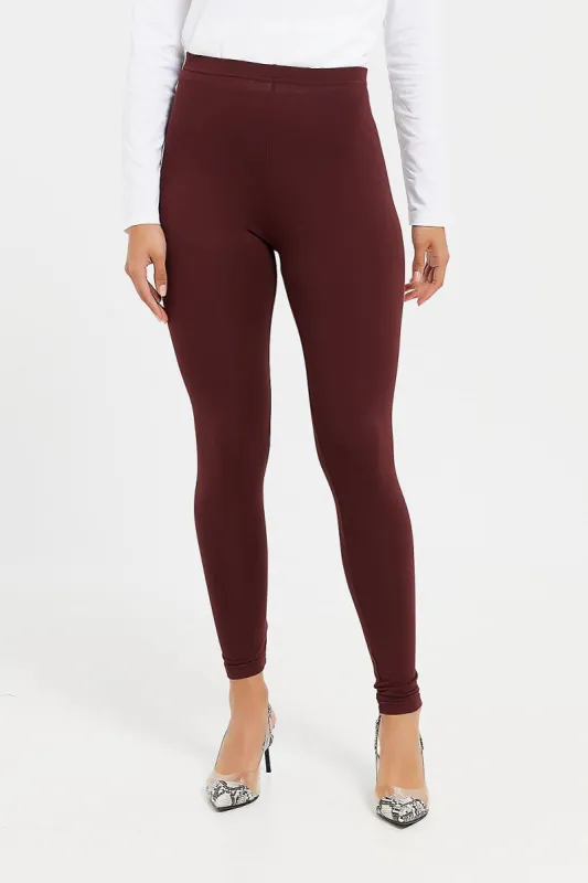 Women Burgundy Legging sold by Redtag