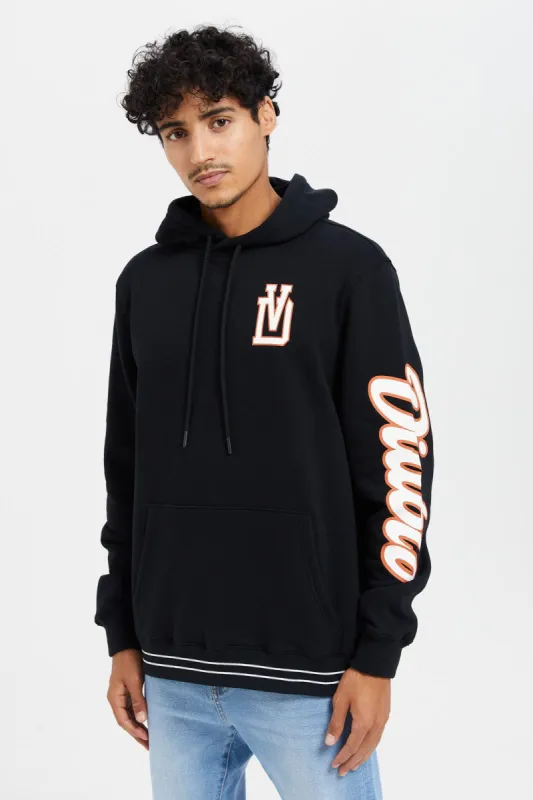 Men Black Printed Hooded Sweatshirt sold by Redtag