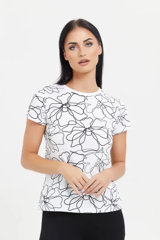 Women White Floral Print T-Shirt sold by Redtag