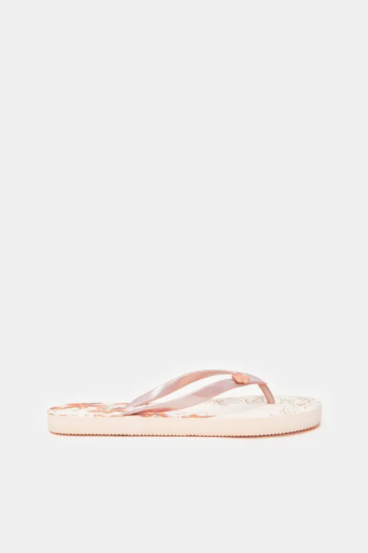 Women Pink Flip Flop With Flower Trim sold by Redtag