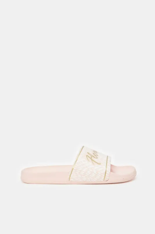 Women Pink Flower Power Slide sold by Redtag