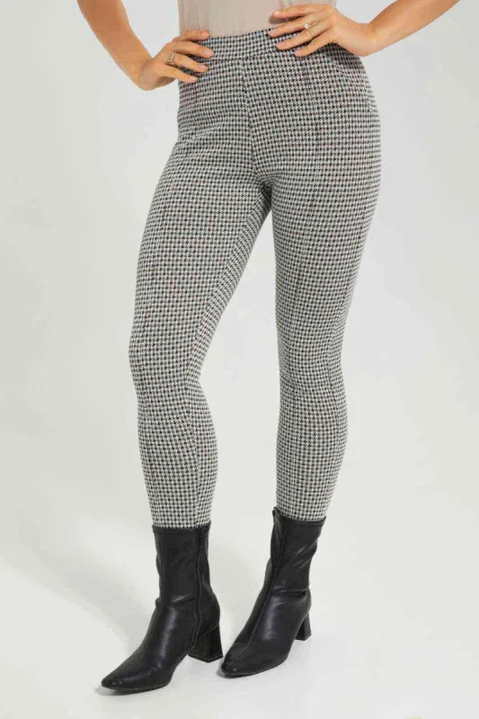 Women Black And White Jacquard Checked Legging sold by Redtag