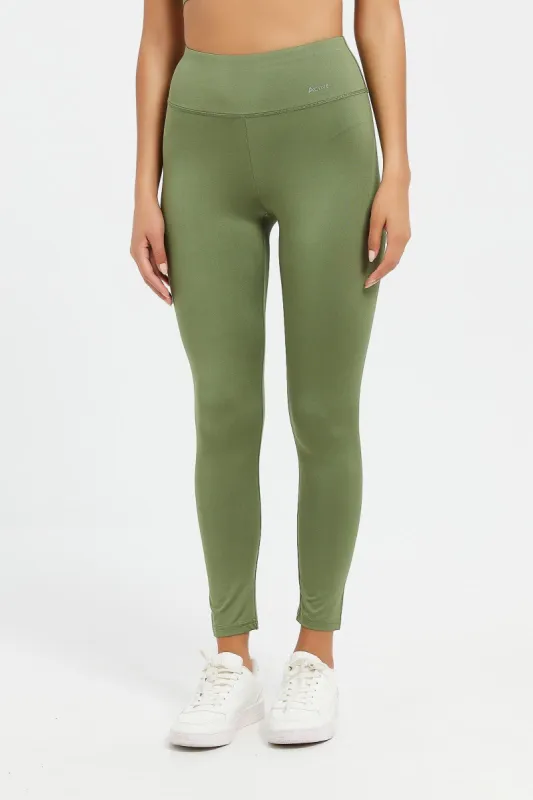 Women Olive Plain Active Pants sold by Redtag