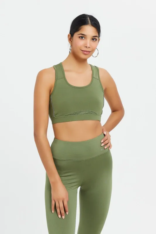 Women Olive Sports Bra sold by Redtag