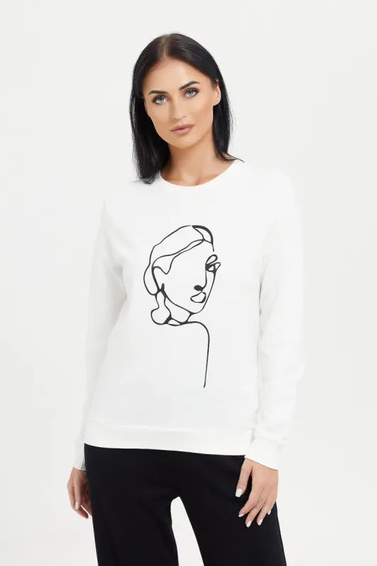 Women Ivory Line Art Printed Sweatshirt sold by Redtag