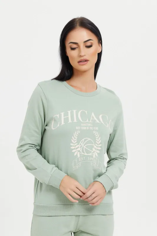 Women Green Chicago Printed Sweatshirt sold by Redtag