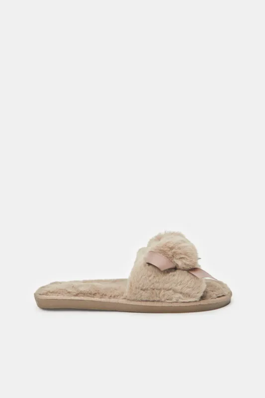 Women Taupe Pom Pom Slipper sold by Redtag