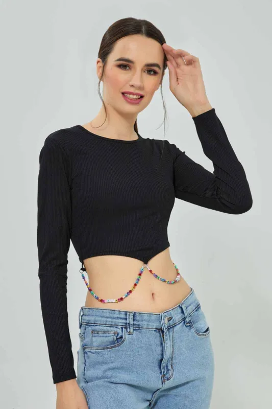 Black Embellished Cropped Top For Women sold by Redtag