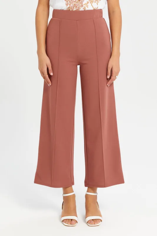 Women Taupe Wide Leg Trousers sold by Redtag
