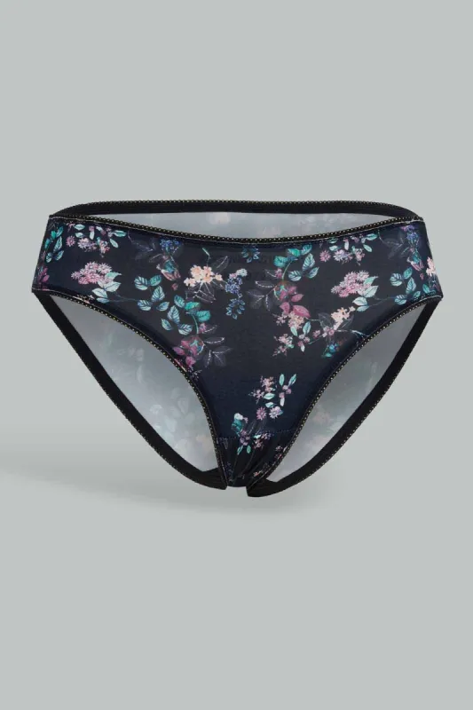 Women Black Floral Print Bikini Brief sold by Redtag