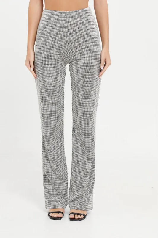 Women Grey Checkered Flare Leg Trouser sold by Redtag