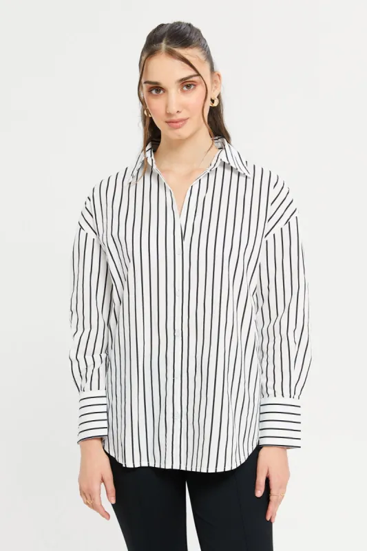 Women Black And White Striped Oversize Shirt sold by Redtag