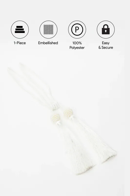 Ivory Tie Back With Double Pearl Tassel sold by Redtag