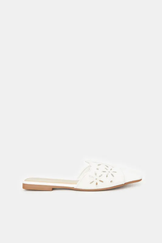 Women White Cut Out Mules sold by Redtag