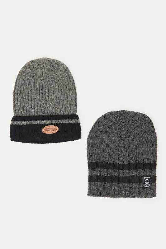 Men Grey Knitted Cap Set (Pack of 2) sold by Redtag
