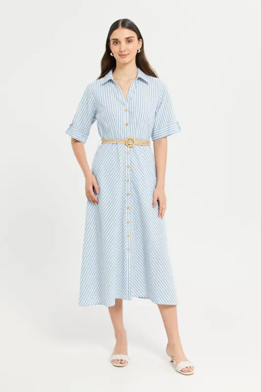 Women Blue Striped Shirt Dress sold by Redtag