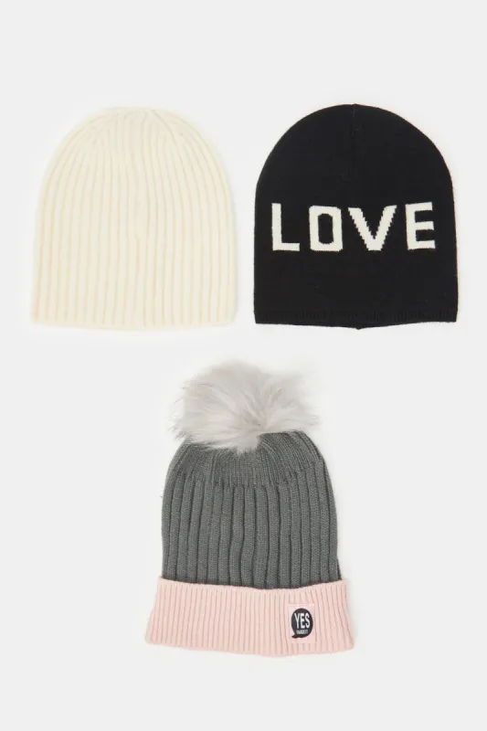 Women Assorted Embellished Knitted Caps (Pack of 3) sold by Redtag