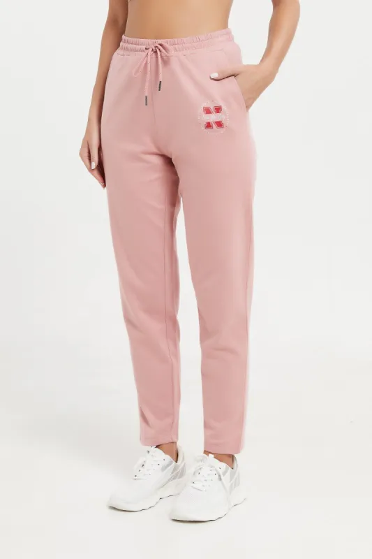 Women Pink Active Pants With Placement Print sold by Redtag