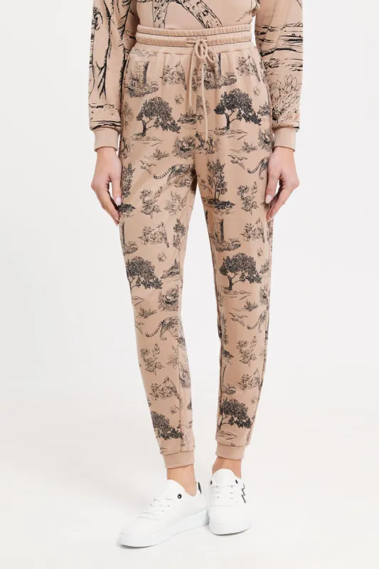 Women Beige Printed Joggers sold by Redtag