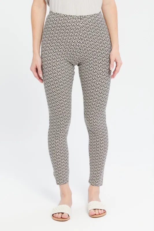 Women Beige And Black Printed Leggings sold by Redtag