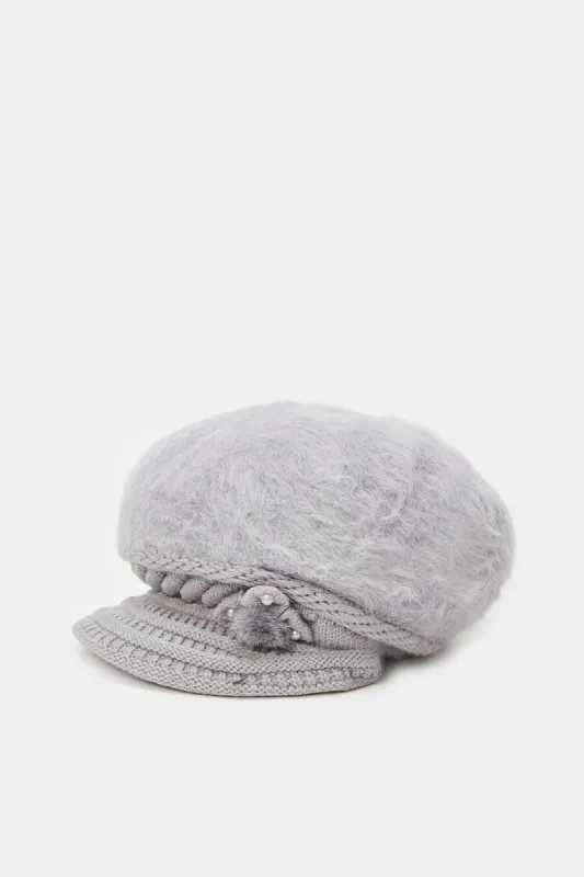 Women Grey Embellished Knitted Cap sold by Redtag
