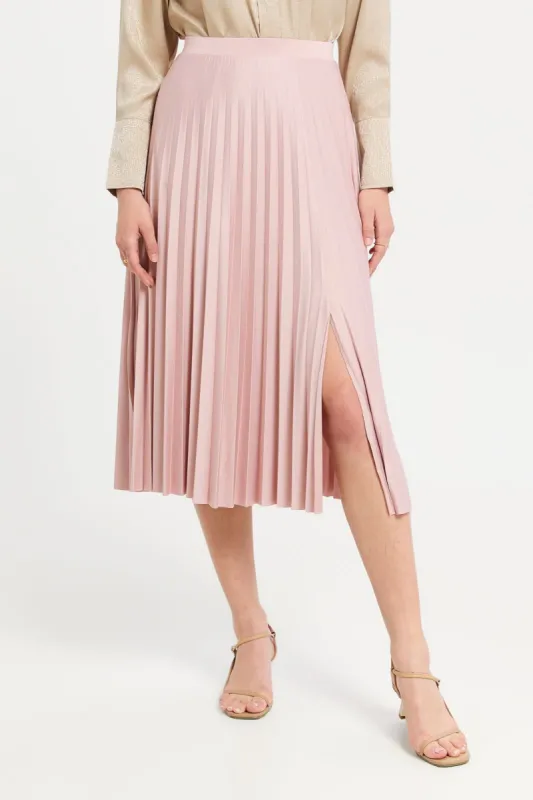 Women Beige Pleated Skirt sold by Redtag