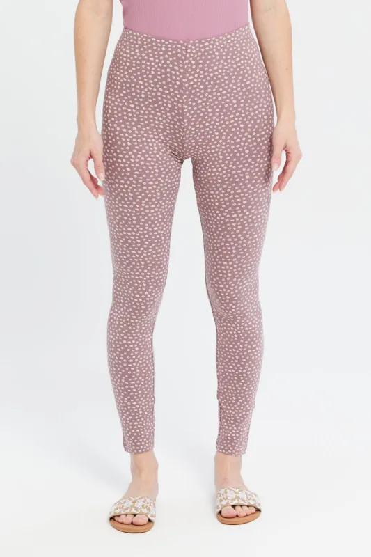Women Mauve Printed Leggings sold by Redtag