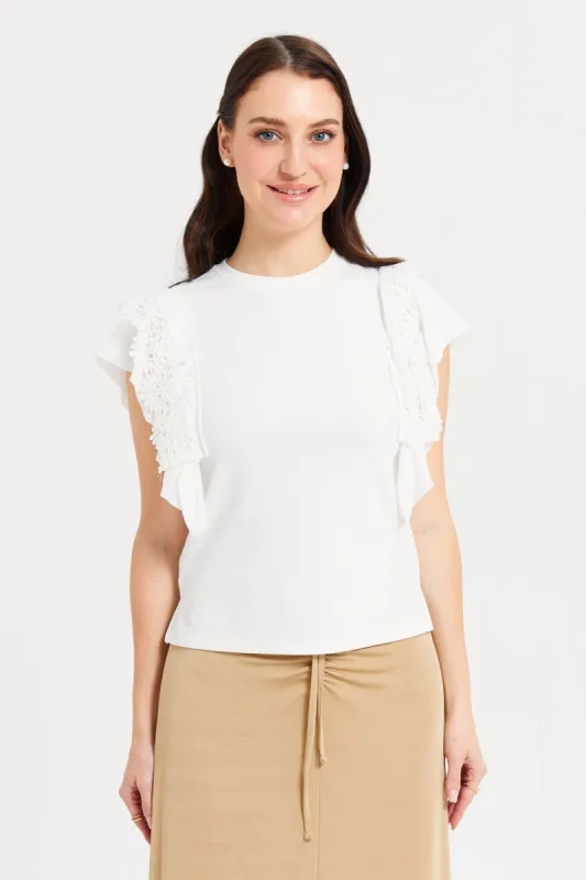 Women Ivory Lace Top sold by Redtag
