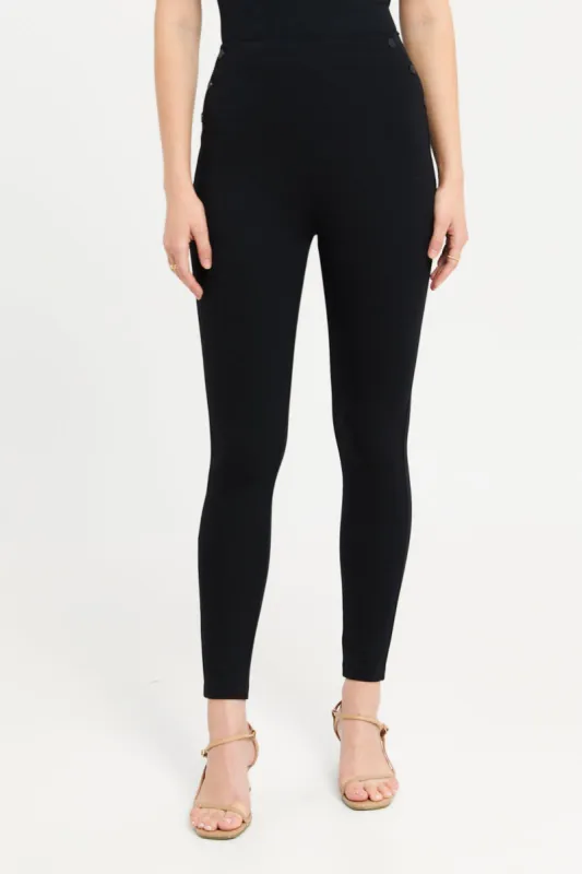 Women Black Elastic Waistband Leggings sold by Redtag