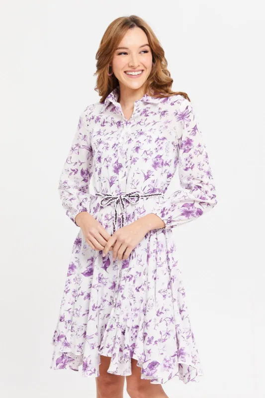 Women Lilac Printed Shirt Dress sold by Redtag