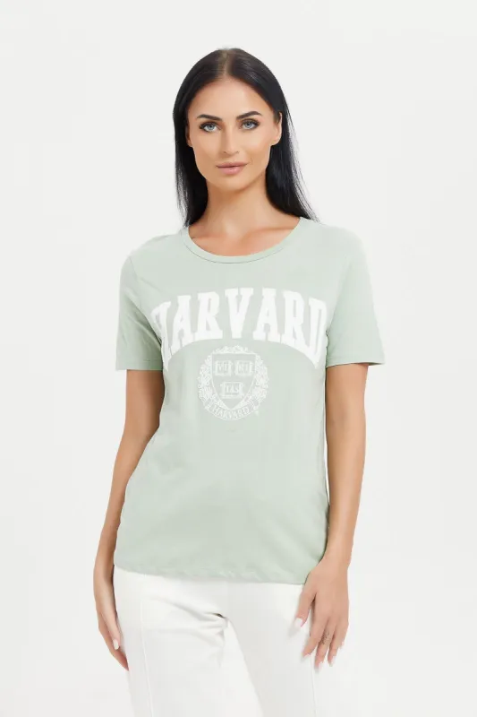 Women Green Harvard Printed T-Shirt sold by Redtag