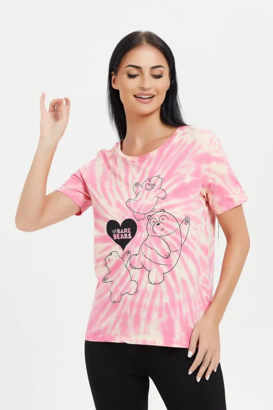 Women Pink Tie Dye We Bare Bears Printed T-Shirt sold by Redtag