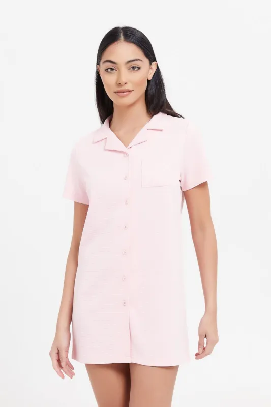 Women Pink Waffle Plain Nightshirt sold by Redtag
