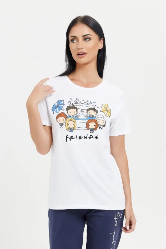 Women White Friends Cartoon T-Shirt sold by Redtag