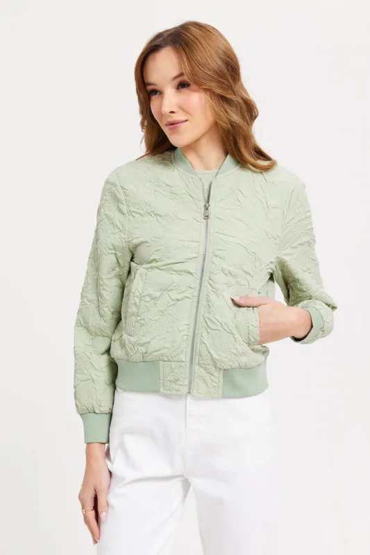 Women Mint Textured Bomber Jacket sold by Redtag