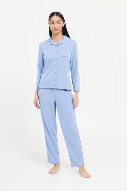 Women Blue Waffle Plain Pajama Set (2 Piece) sold by Redtag
