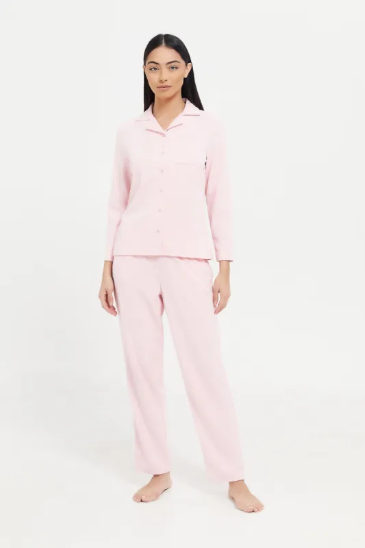 Women Pink Waffle Plain Pajama Set (2 Piece) sold by Redtag
