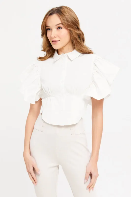 Women Ivory Shirt With Bustier sold by Redtag