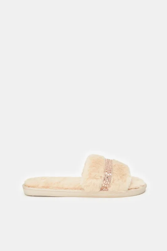 Women Beige Embellished Slipper sold by Redtag